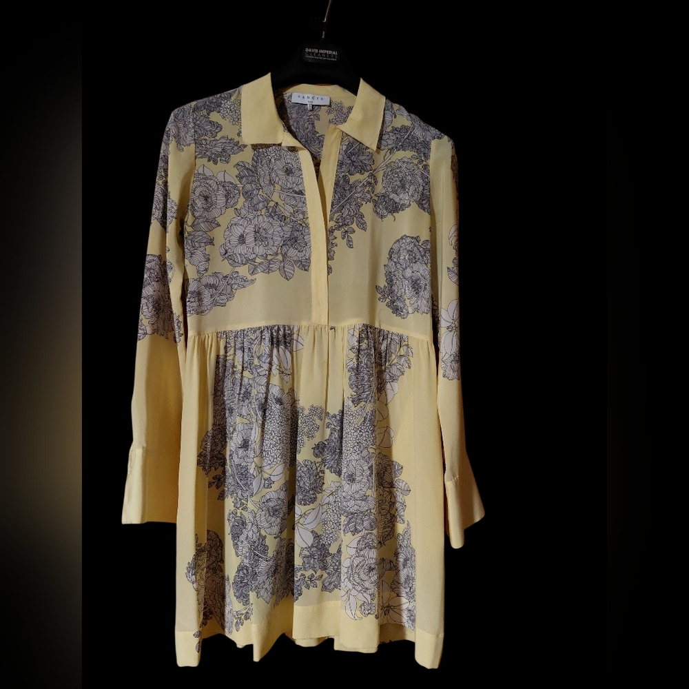 Sandro Eytan Yellow Floral Silk Mini Dress